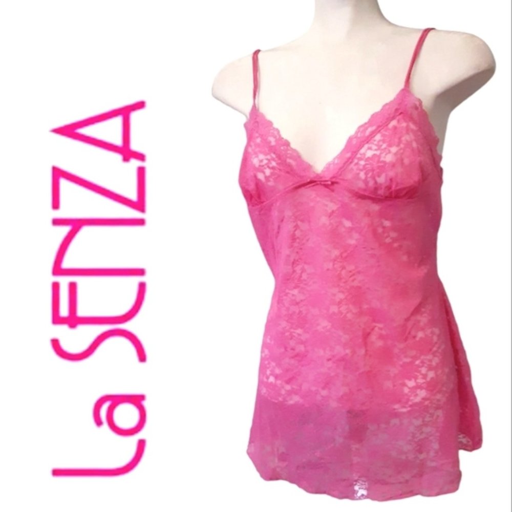La Senza barbie pink lace bow babydoll with adjustable straps size XL